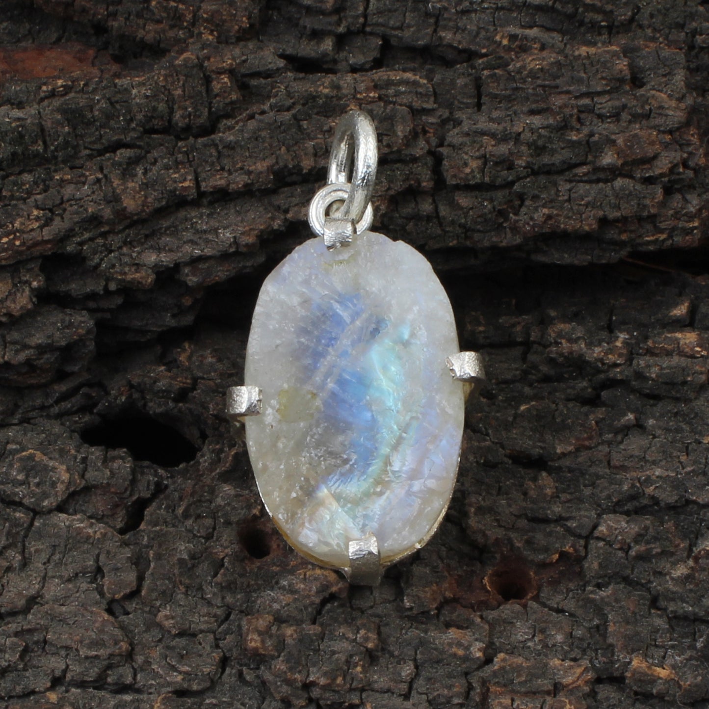 Rough Rainbow Moonstone Pendant Handmade 925 Sterling Silver Prong Setting Raw Gemstone Pendant