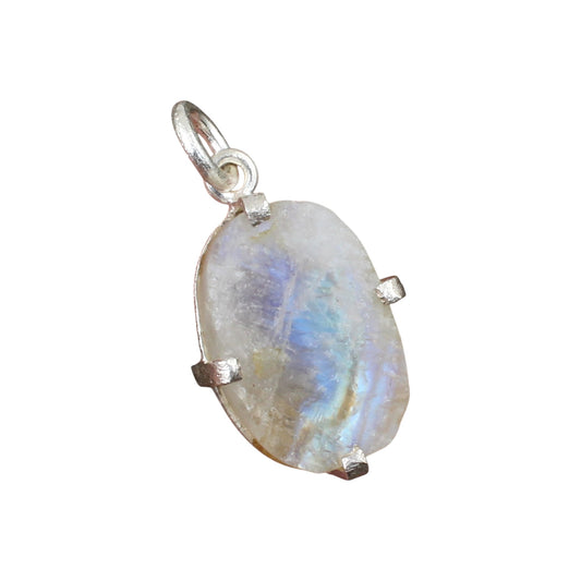 Rough Rainbow Moonstone Pendant Handmade 925 Sterling Silver Prong Setting Raw Gemstone Pendant