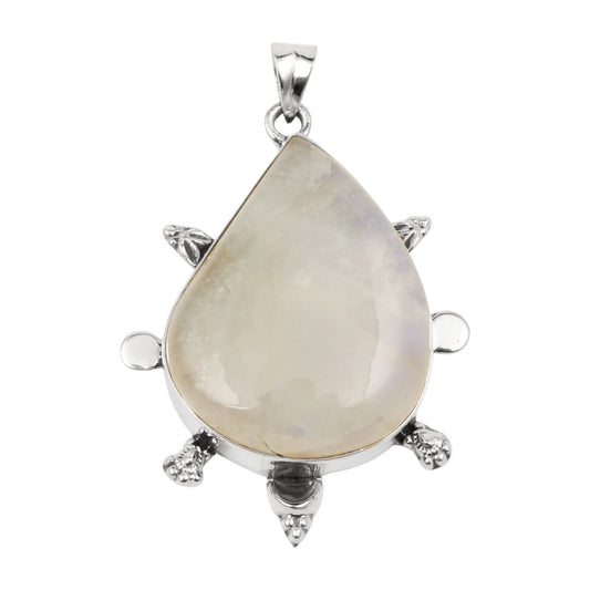 Natural Rainbow Moonstone Pendant Designer 925 Sterling Silver Handmade Cabochon Gifts For Her