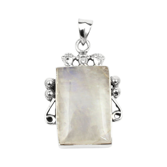 Natural Rainbow Moonstone Pendant Designer 925 Sterling Silver Handmade Gemstone Jewelry Gift For Her
