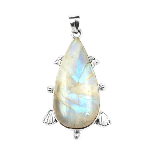 Rainbow Moonstone 925 Sterling Silver Pendant For Women Girls Natural Gemstone Solitaire Handmade Pendant