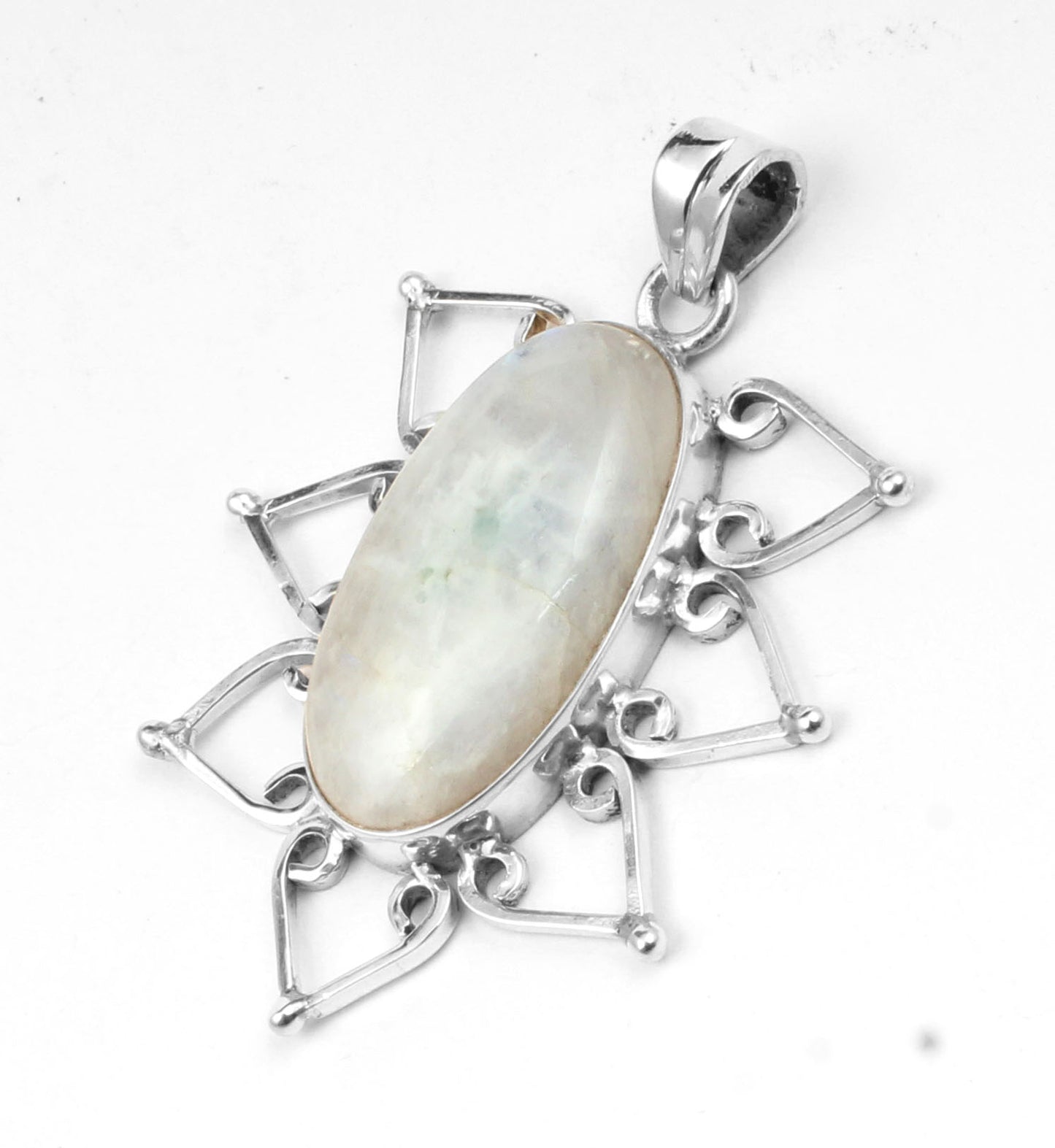 Boho Twisted Wire Rainbow Moonstone Pendant 925 Sterling Silver Handmade Natural Gemstone Pendant Gift For Her