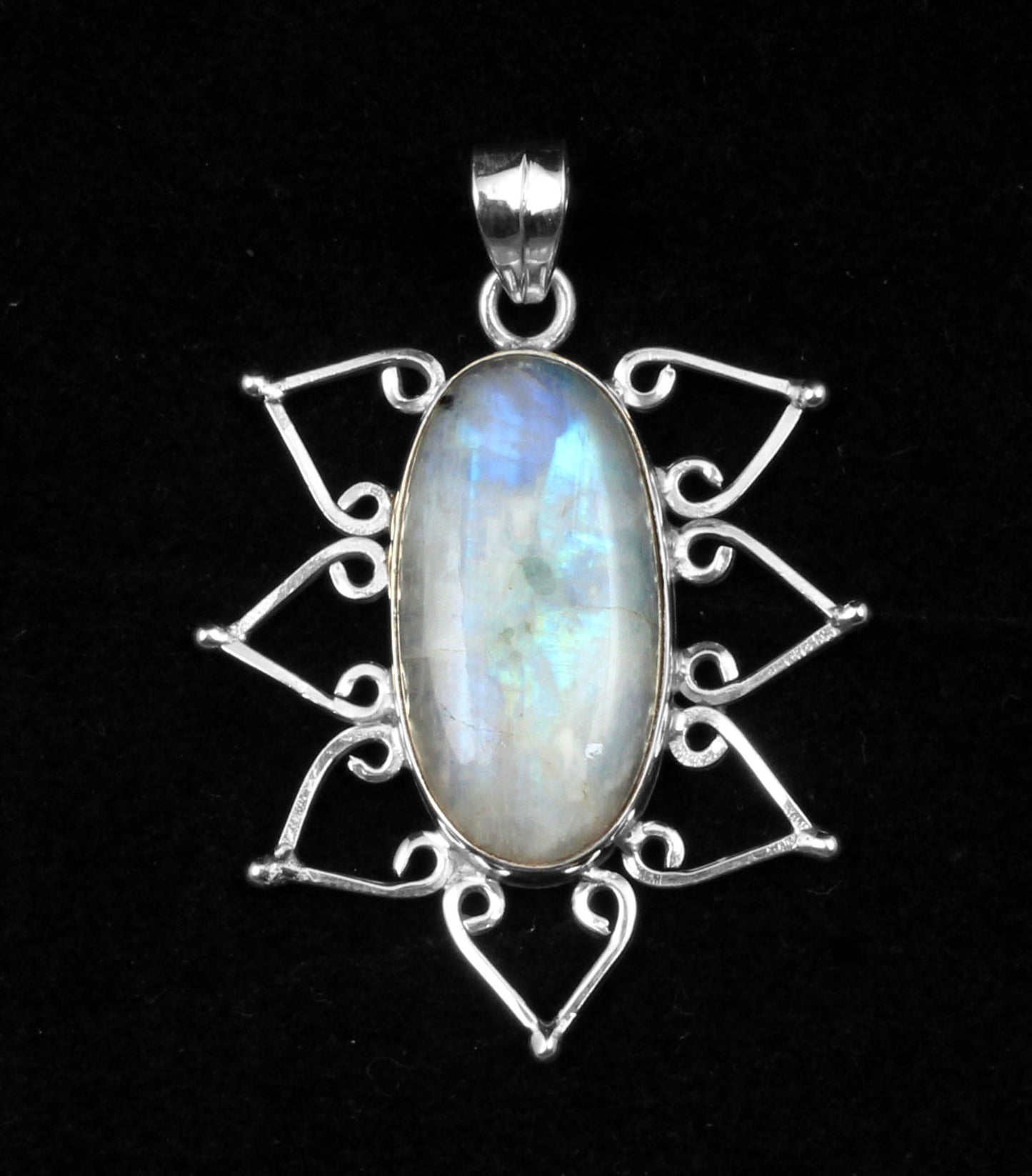 Boho Twisted Wire Rainbow Moonstone Pendant 925 Sterling Silver Handmade Natural Gemstone Pendant Gift For Her