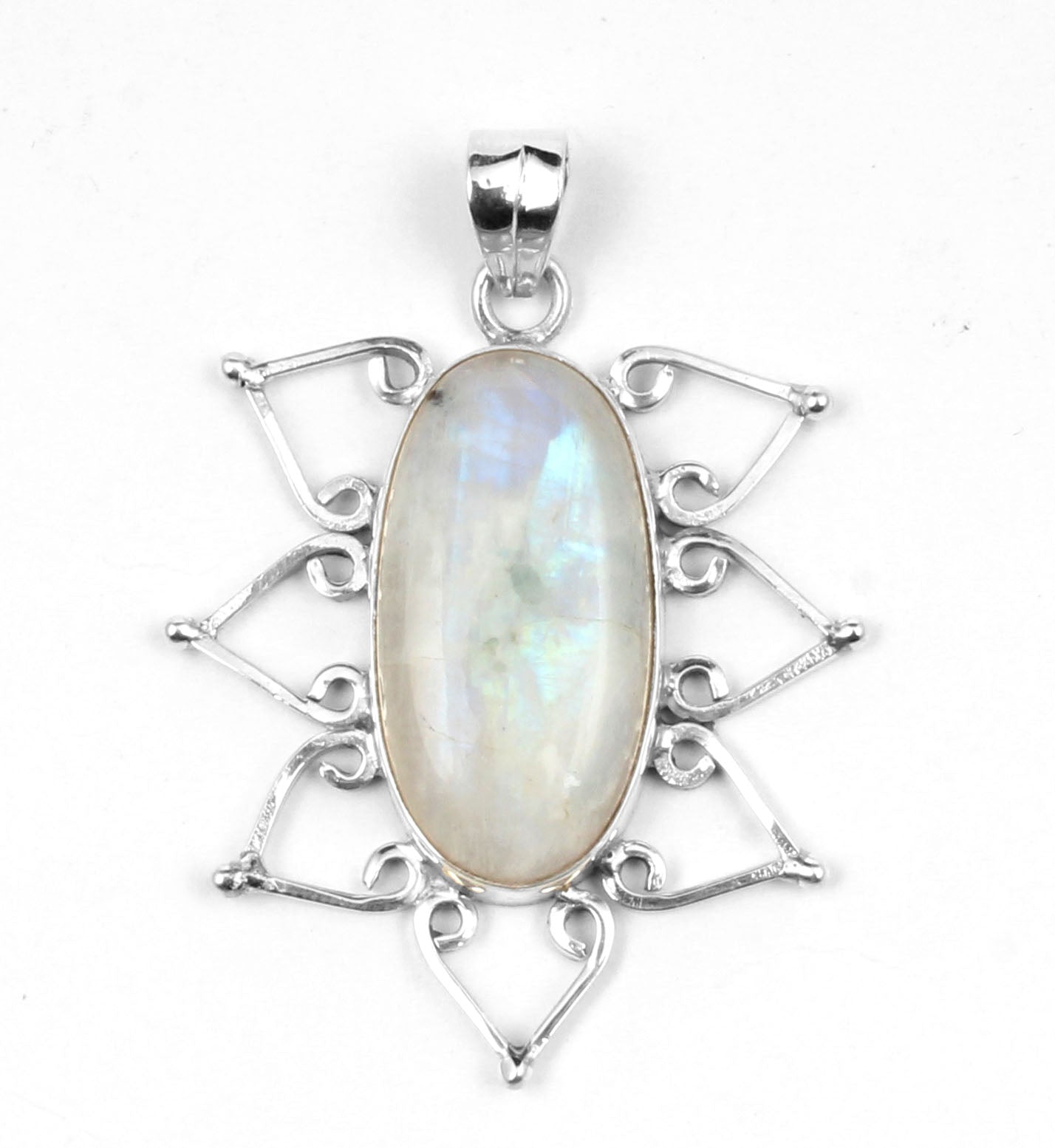 Boho Twisted Wire Rainbow Moonstone Pendant 925 Sterling Silver Handmade Natural Gemstone Pendant Gift For Her