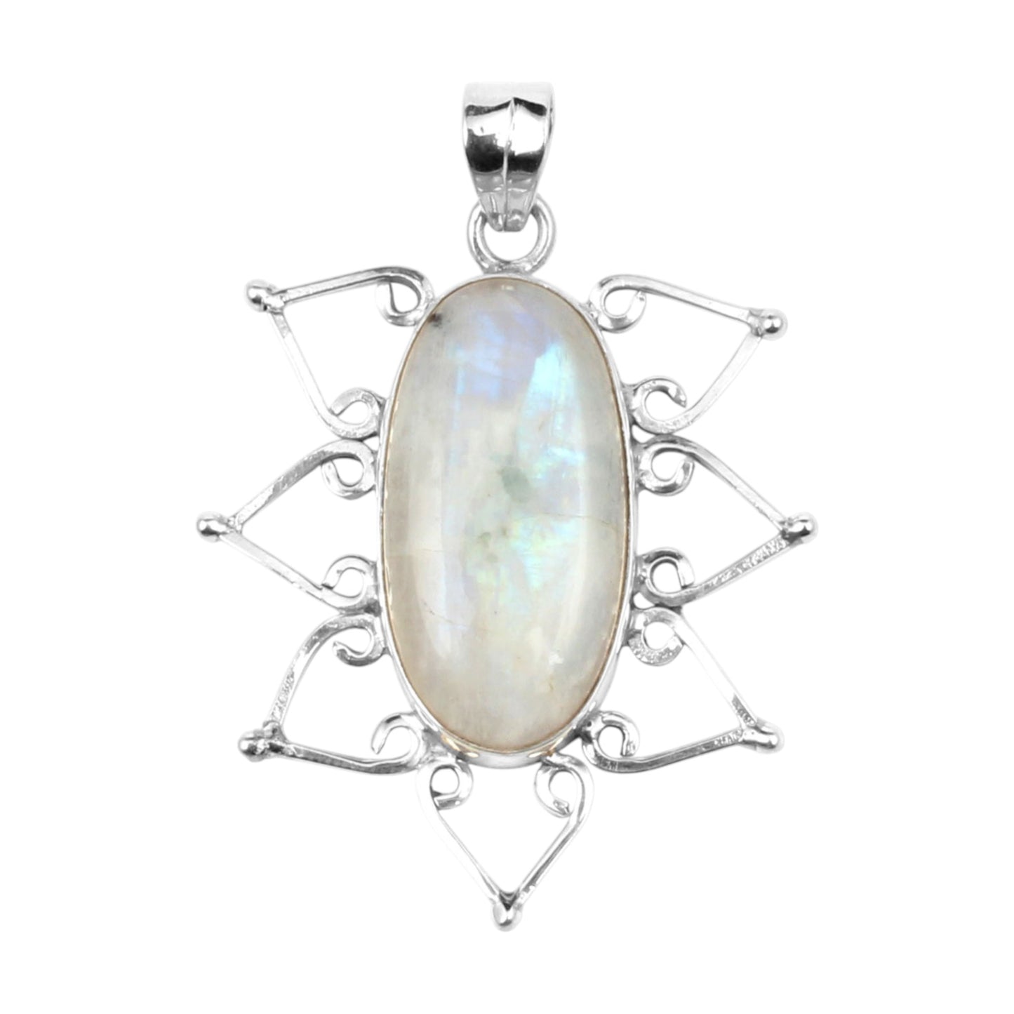 Boho Twisted Wire Rainbow Moonstone Pendant 925 Sterling Silver Handmade Natural Gemstone Pendant Gift For Her