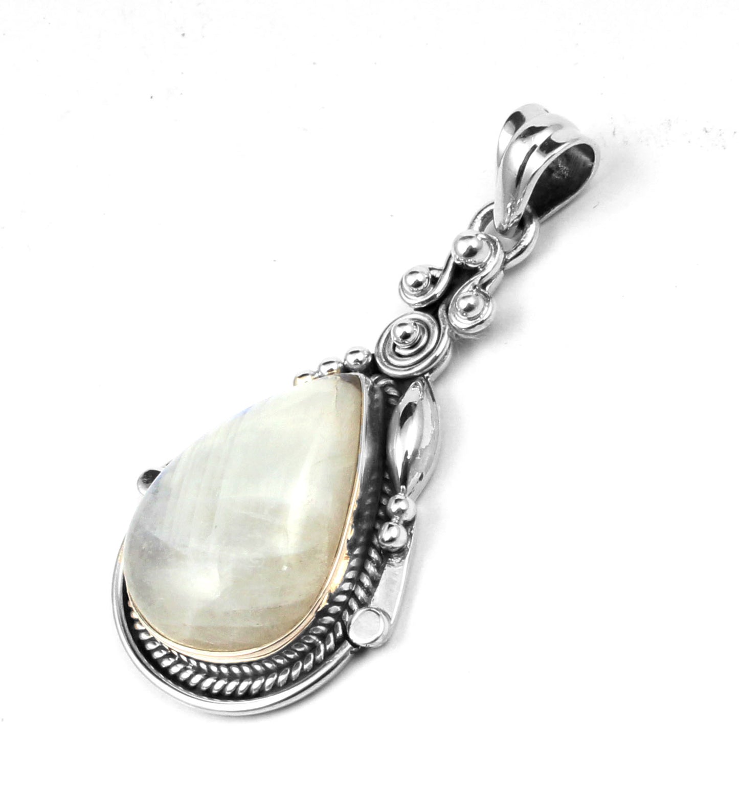 Bohemian Twisted Wire Rainbow Moonstone Pendant 925 Sterling Silver Handmade Natural Gemstone Pendant