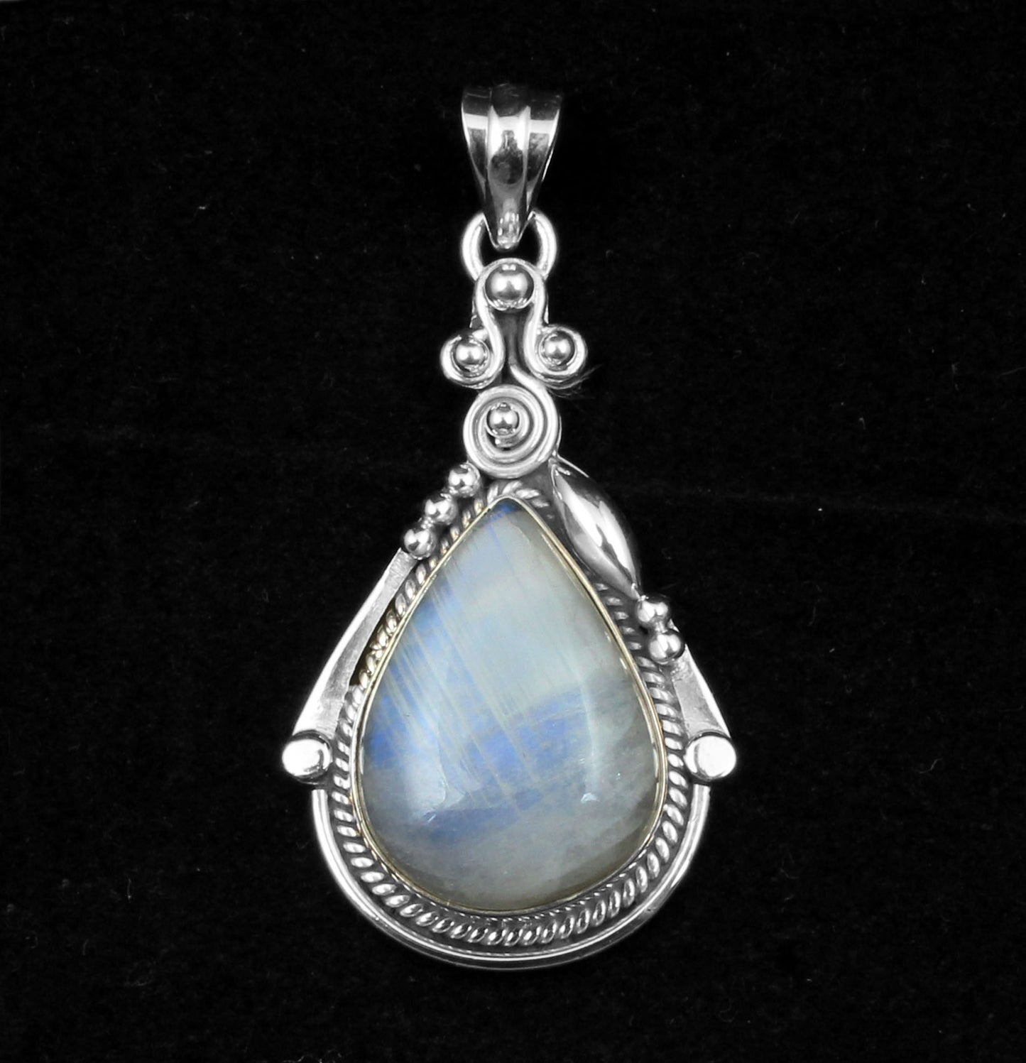 Bohemian Twisted Wire Rainbow Moonstone Pendant 925 Sterling Silver Handmade Natural Gemstone Pendant