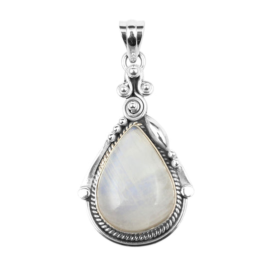 Bohemian Twisted Wire Rainbow Moonstone Pendant 925 Sterling Silver Handmade Natural Gemstone Pendant
