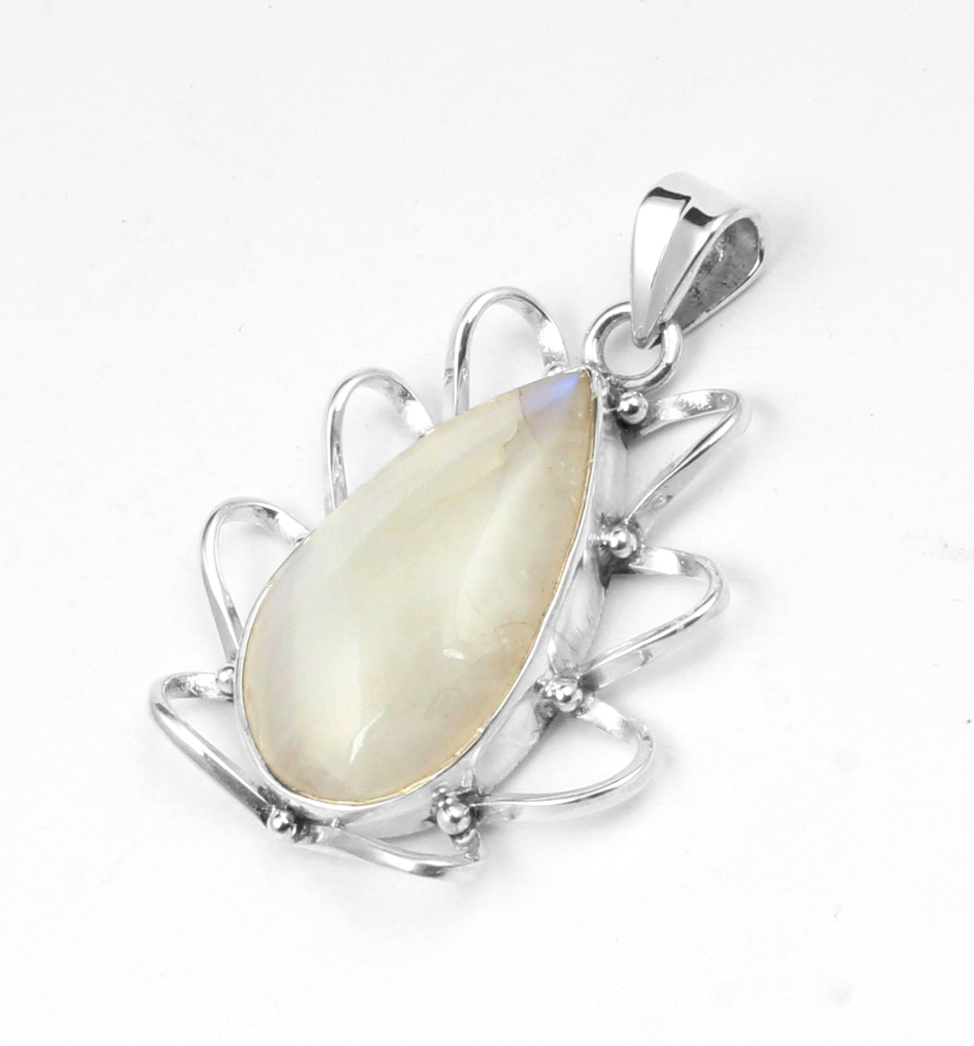 Lotus Rainbow Moonstone Pendant 925 Sterling Silver Handmade Designer Natural Gemstone Silver Pendant