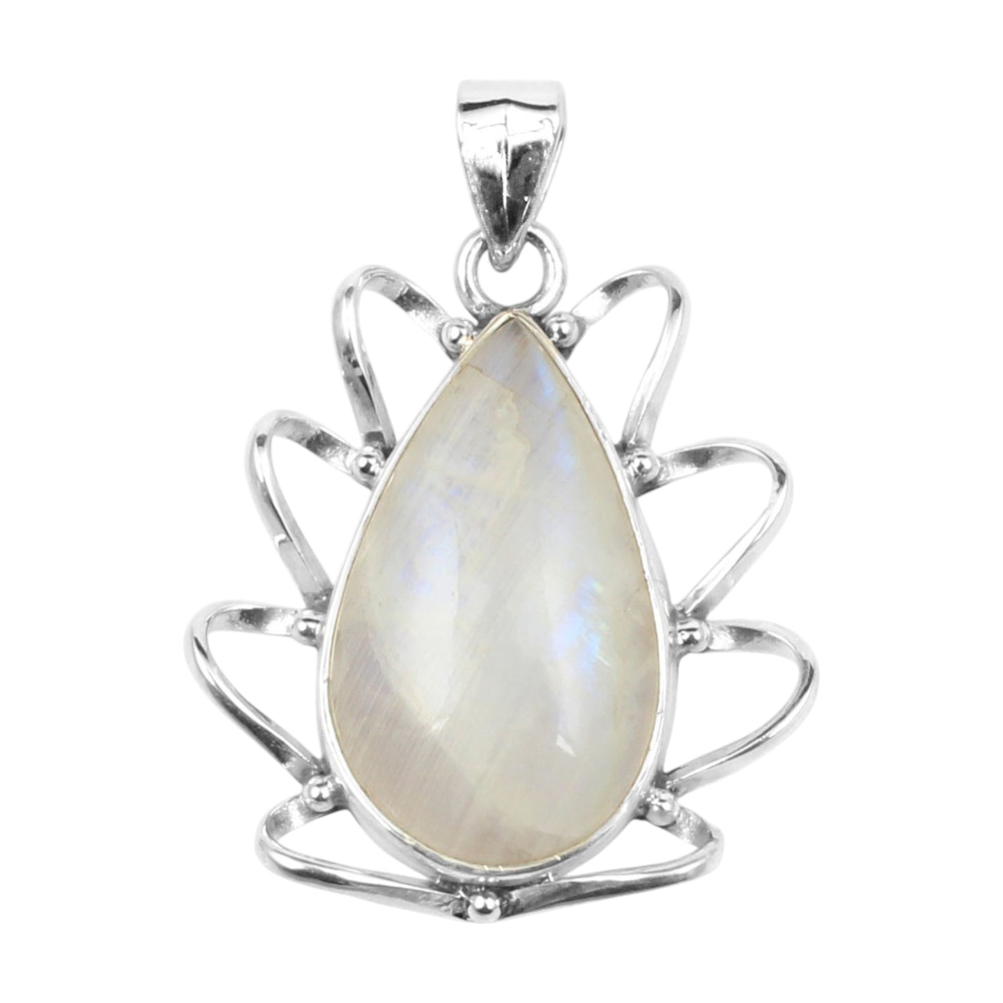 Lotus Rainbow Moonstone Pendant 925 Sterling Silver Handmade Designer Natural Gemstone Silver Pendant