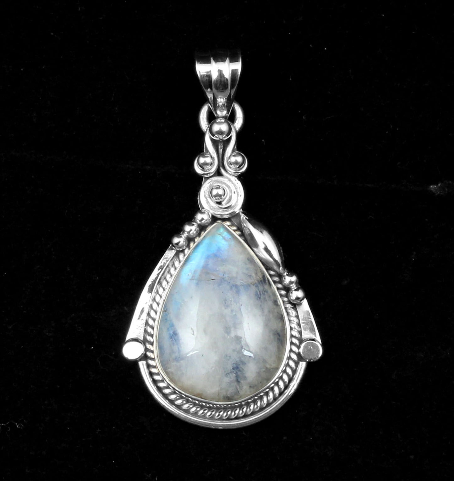 Bohemian Twisted Wire Design Rainbow Moonstone Pendant 925 Sterling Silver Handmade Natural Gemstone Pendant