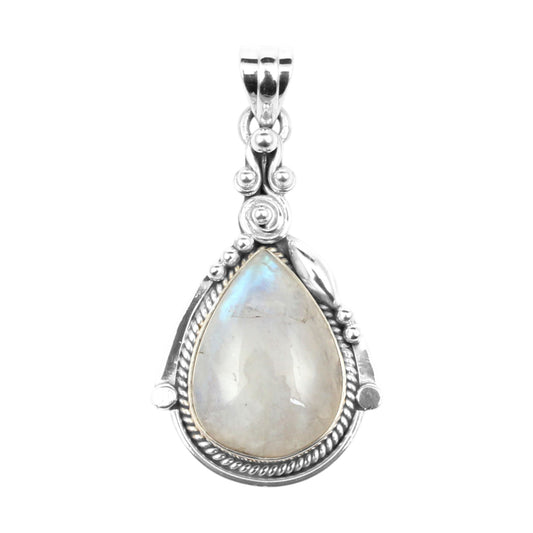 Bohemian Twisted Wire Design Rainbow Moonstone Pendant 925 Sterling Silver Handmade Natural Gemstone Pendant