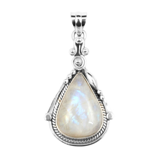 Natural Pear Rainbow Moonstone Pendant 925 Sterling Silver Handmade Gemstone Statement Pendant