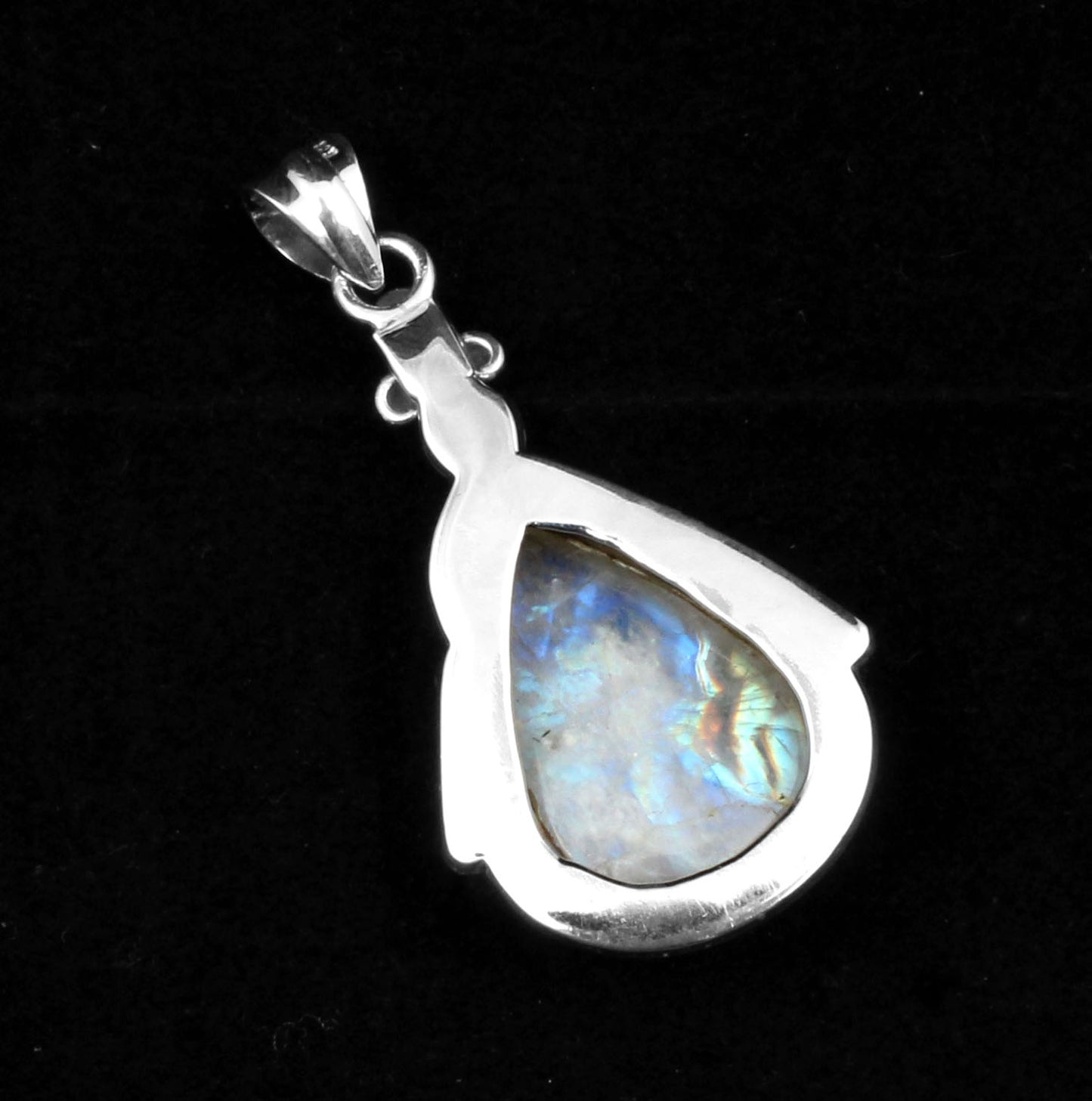 Natural Pear Rainbow Moonstone Pendant 925 Sterling Silver Handmade Gemstone Statement Pendant