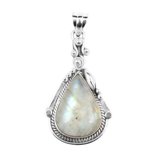 Boho Twisted Wire Design Rainbow Moonstone Pendant 925 Sterling Silver Handmade Natural Gemstone Pendant