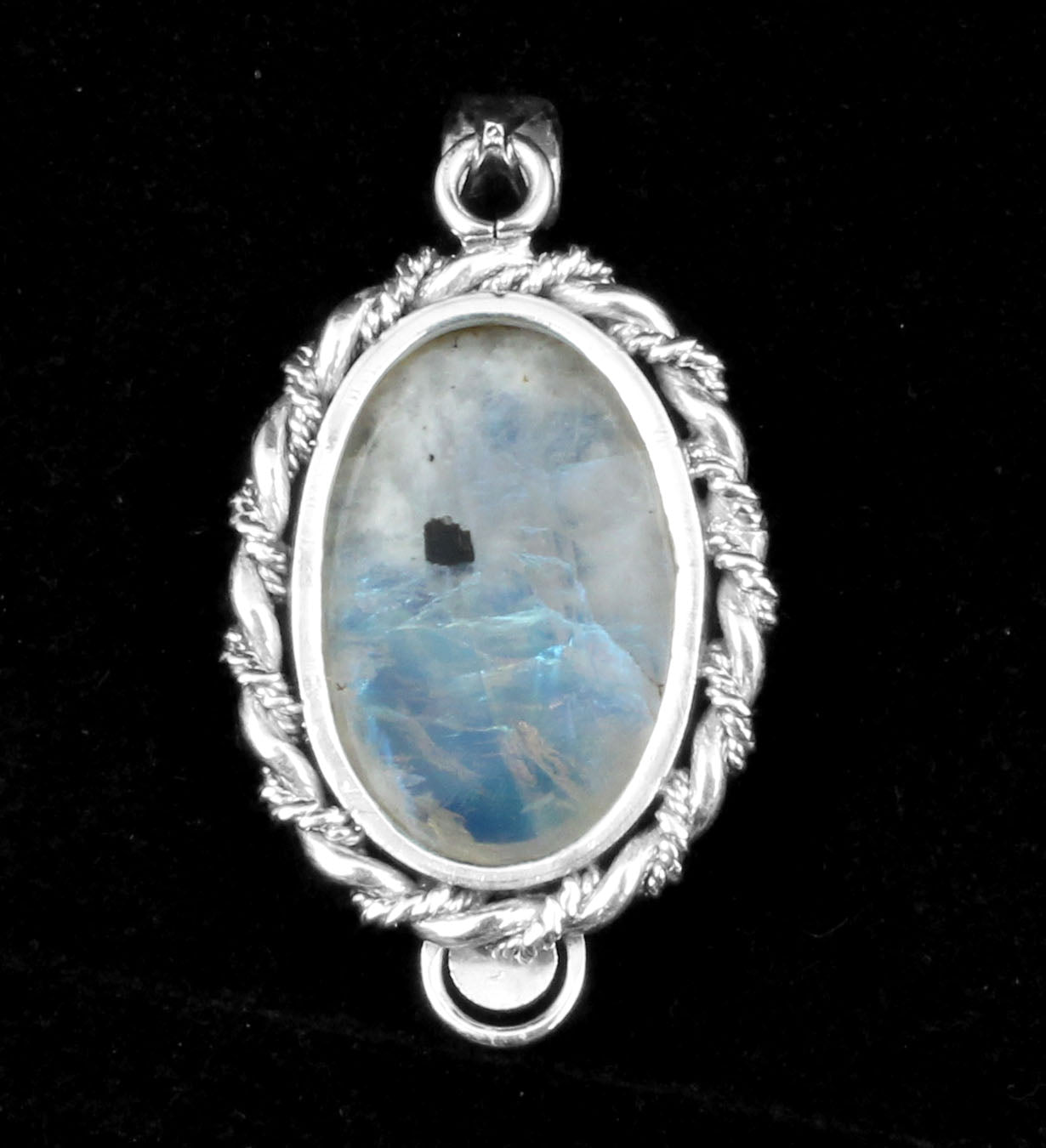 Twisted Wire Design Oval Rainbow Moonstone Pendant 925 Sterling Silver Handmade Natural Gemstone Pendant