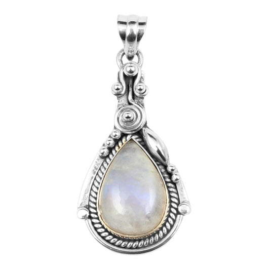 Boho Twisted Wire Design Moonstone Pendant 925 Sterling Silver Handmade Natural Gemstone Pendant