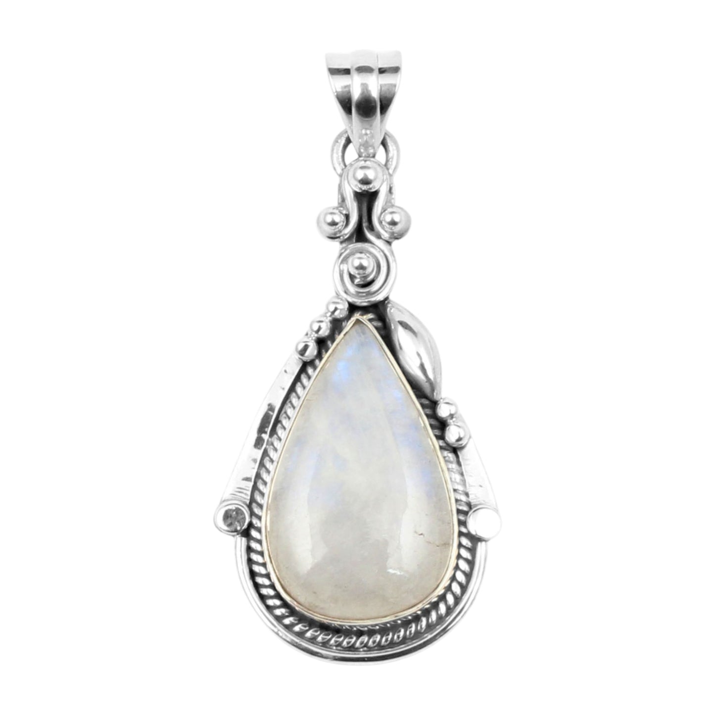 Boho Twisted Wire Design Pear Moonstone Pendant 925 Sterling Silver Handmade Natural Gemstone Pendant