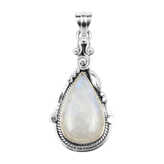 Boho Twisted Wire Design Pear Moonstone Pendant 925 Sterling Silver Handmade Natural Gemstone Pendant