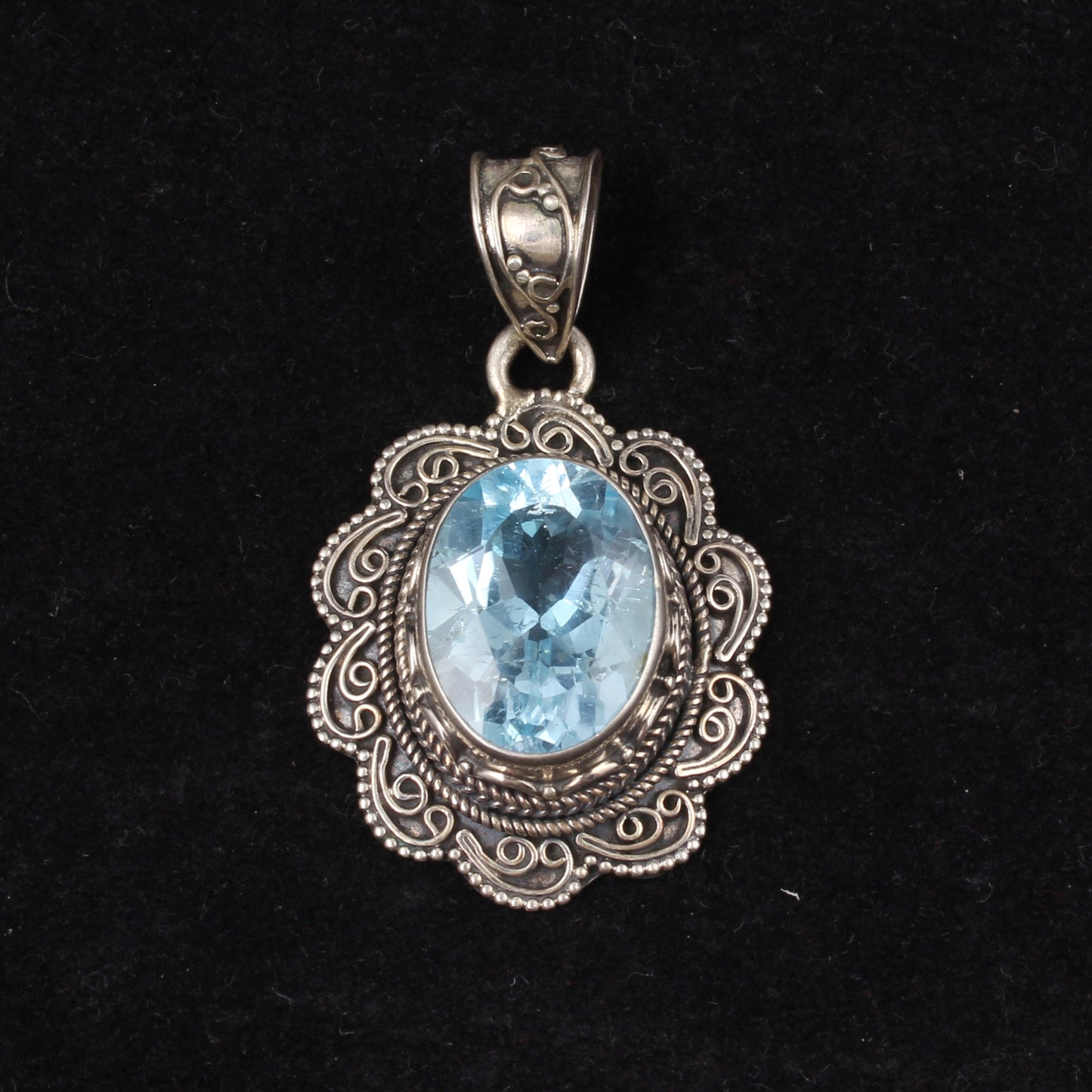 Natural Blue Topaz Pendant Healing Gemstone Handmade 925 Sterling Silver Pendant Gift For Her December Birthstone