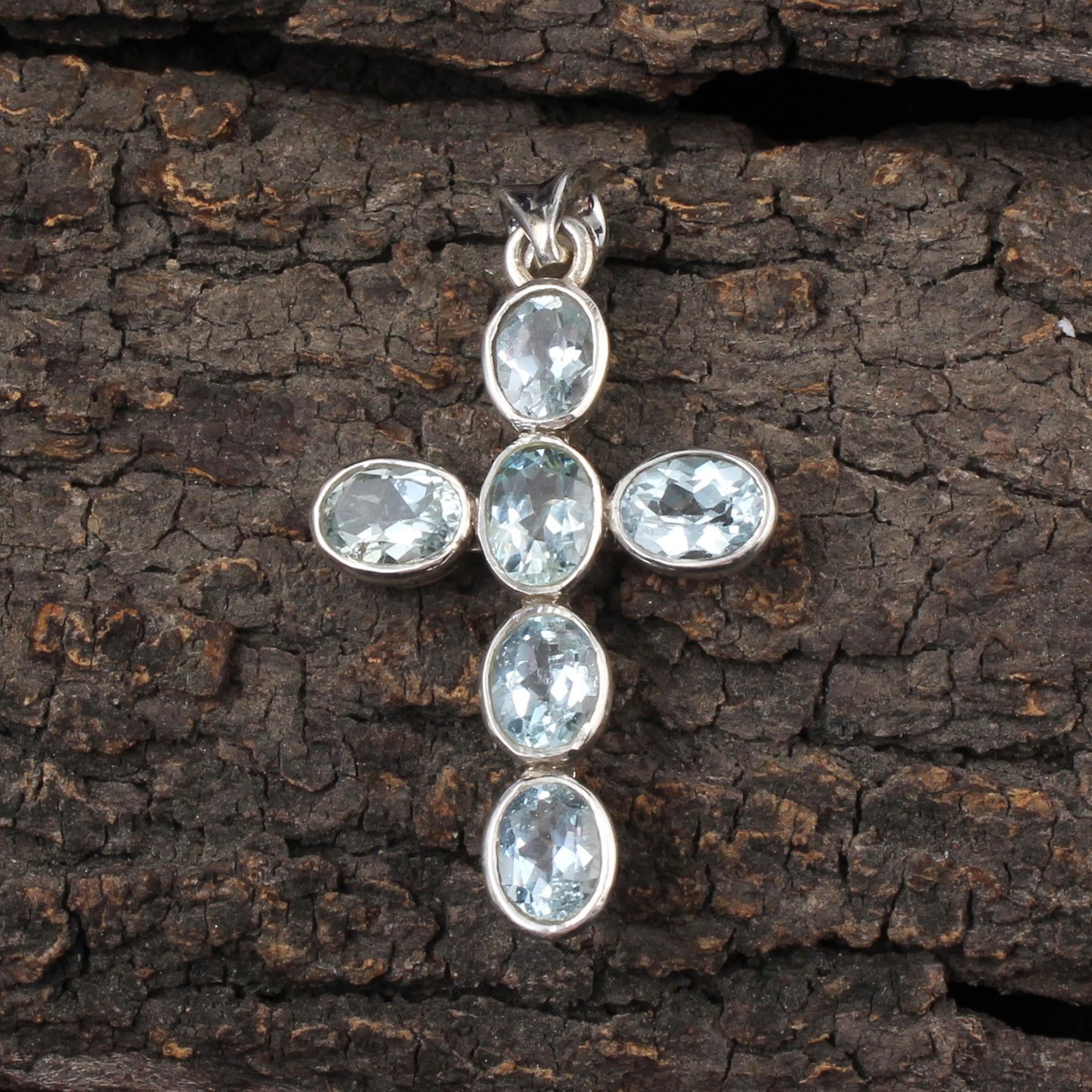 Blue Topaz Cross Pendant Healing Gemstone Handmade 925 Sterling Silver Pendant Gift For Her December Birthstone Christmas Jewelry