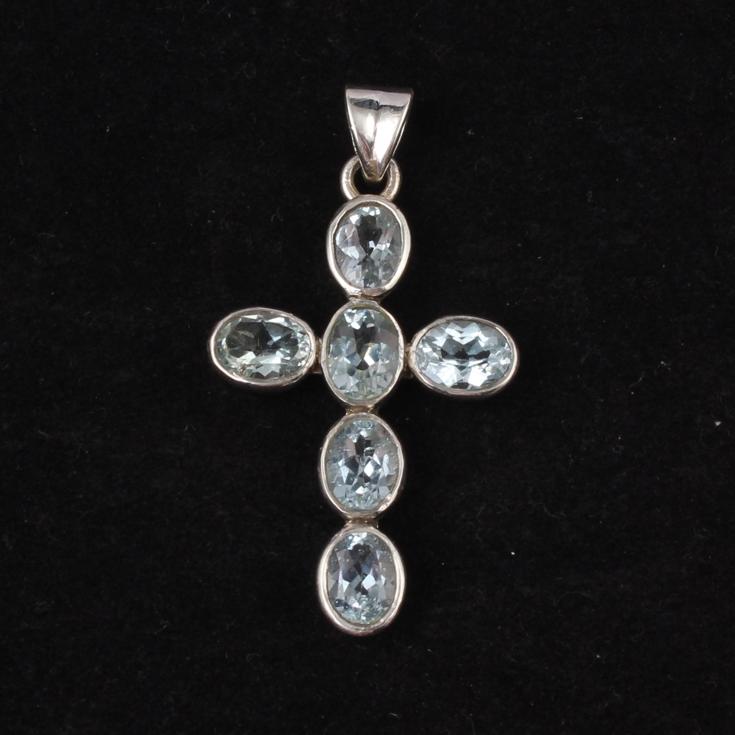 Blue Topaz Cross Pendant Healing Gemstone Handmade 925 Sterling Silver Pendant Gift For Her December Birthstone Christmas Jewelry