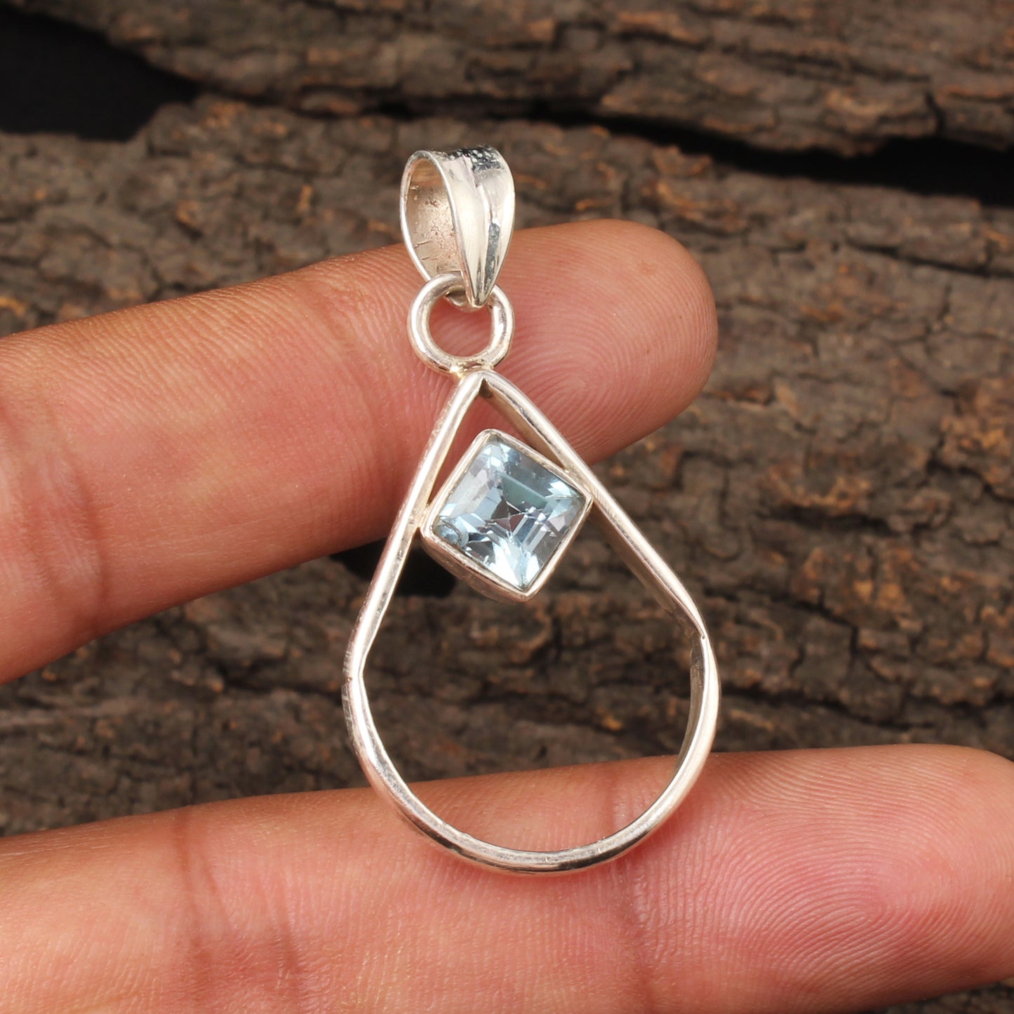 Blue Topaz Pendant Faceted Gemstone Pear Shape 925 Sterling Silver Pendant Gift For Her December Birthstone Jewelry