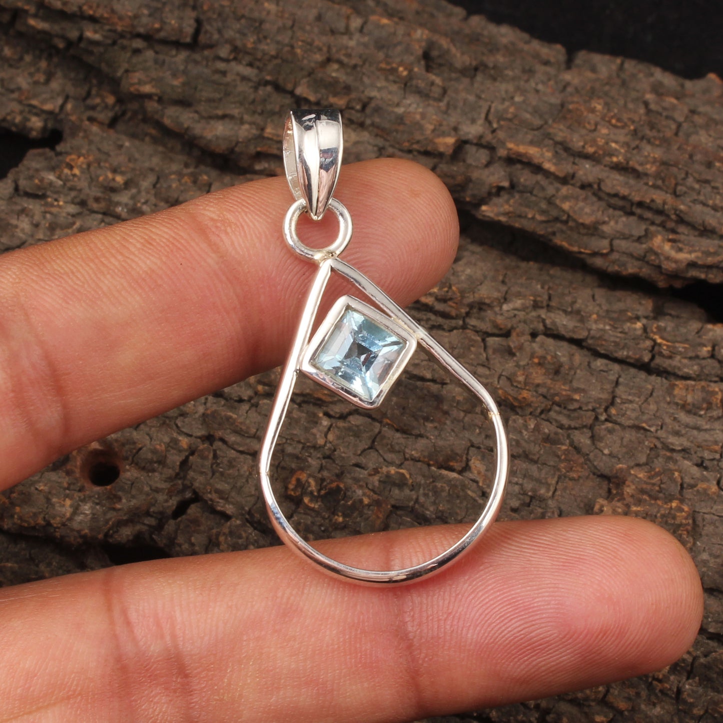 Blue Topaz Pendant Faceted Gemstone Pear Shape 925 Sterling Silver Pendant Gift For Her December Birthstone Jewelry