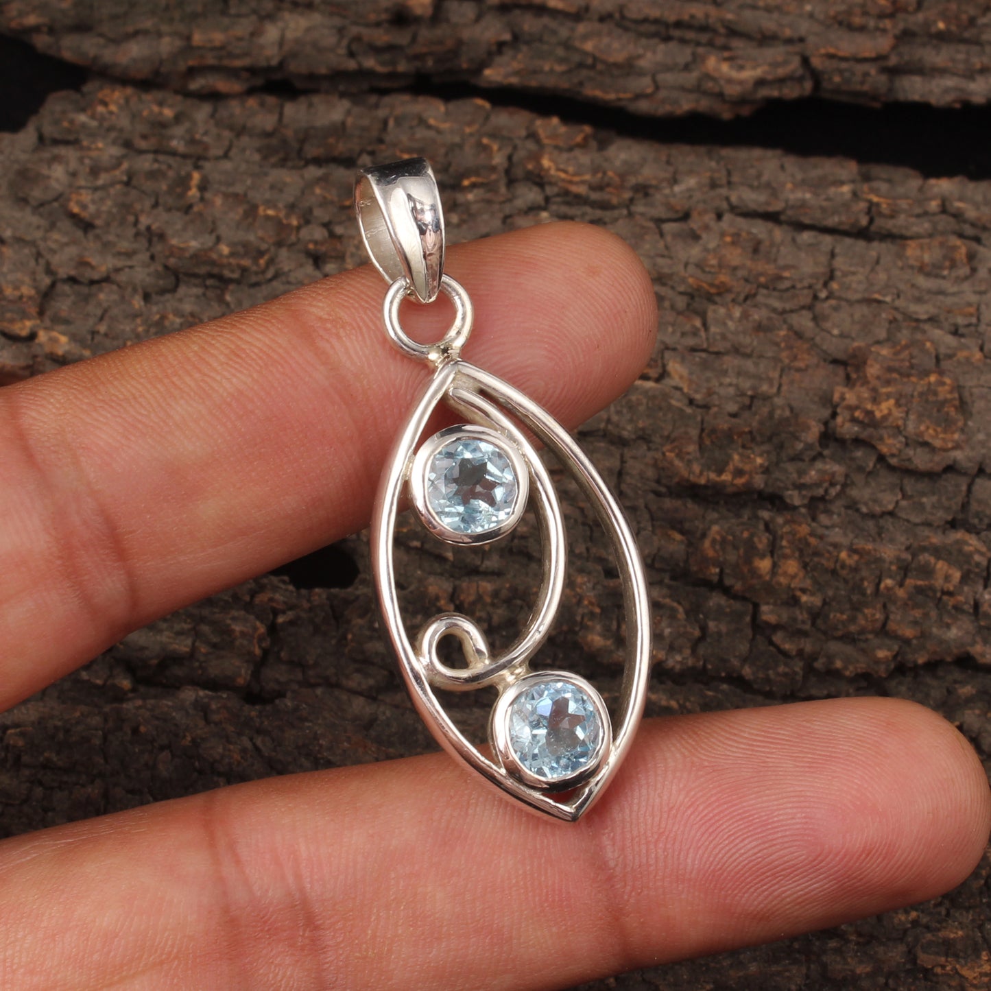 Blue Topaz Pendant Faceted Gemstone Designer 925 Sterling Silver Pendant Gift For Her December Birthstone Jewelry
