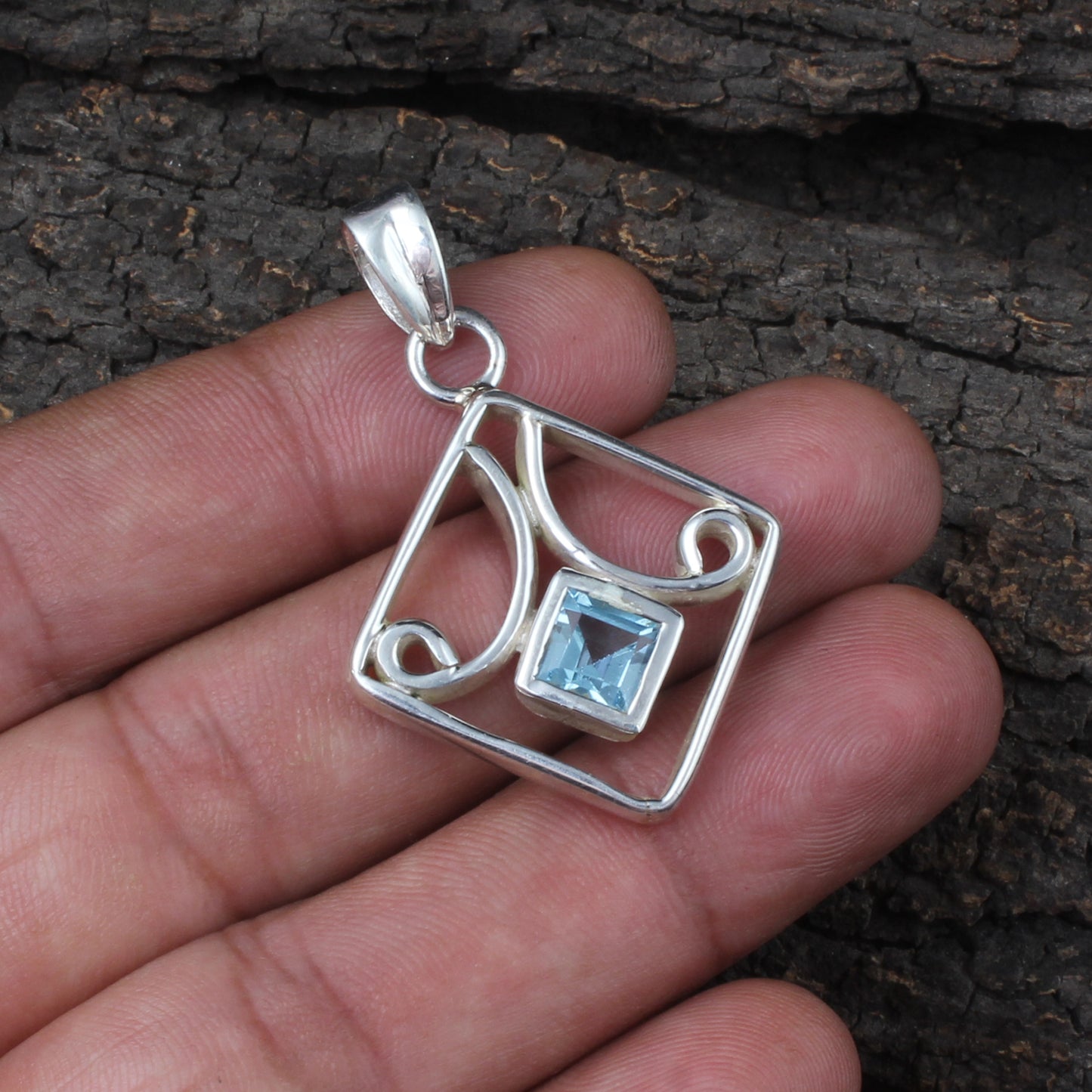 Blue Topaz Pendant Faceted Gemstone 925 Sterling Silver Pendant Gift For Her December Birthstone Jewelry