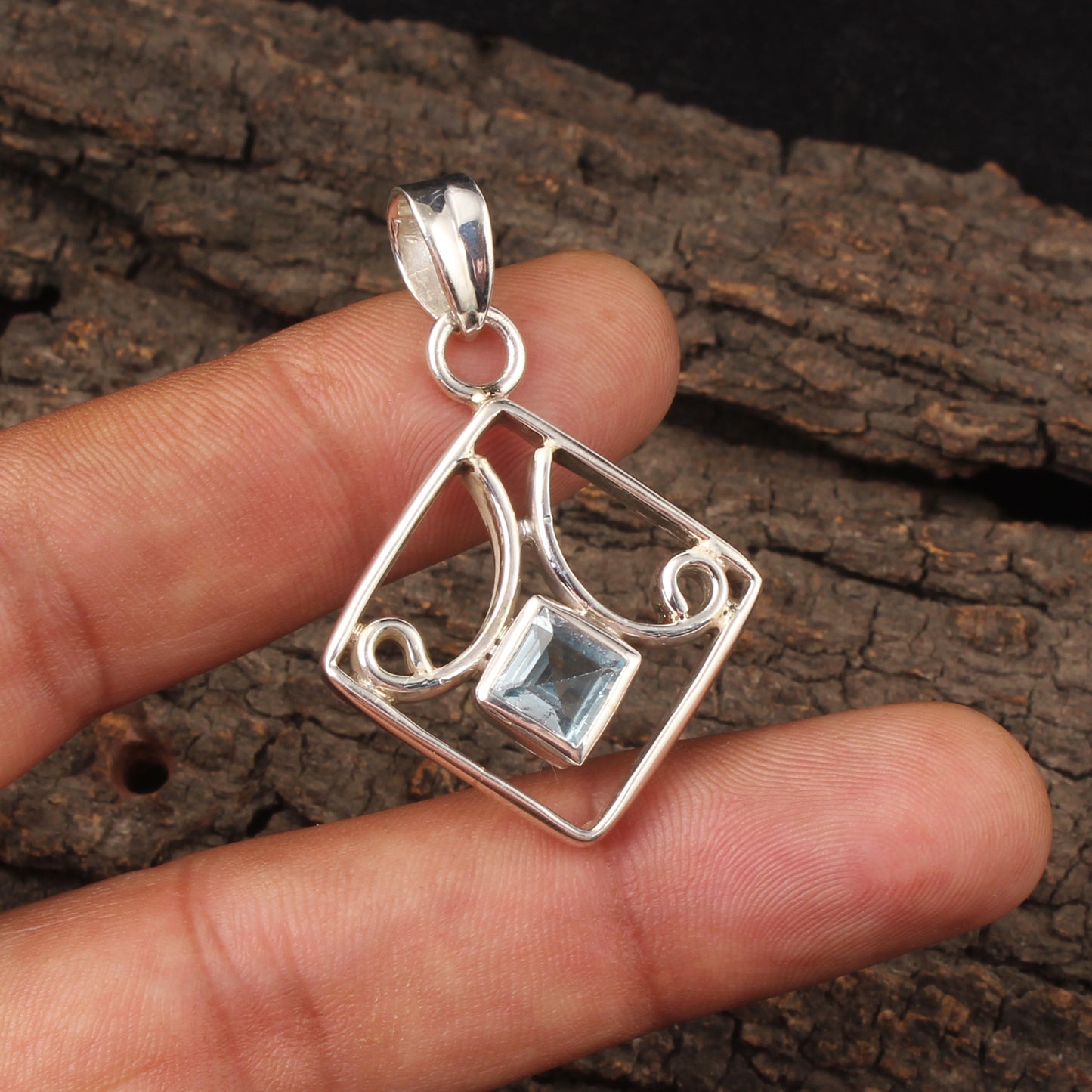 Blue Topaz Pendant Faceted Gemstone 925 Sterling Silver Pendant Gift For Her December Birthstone Jewelry