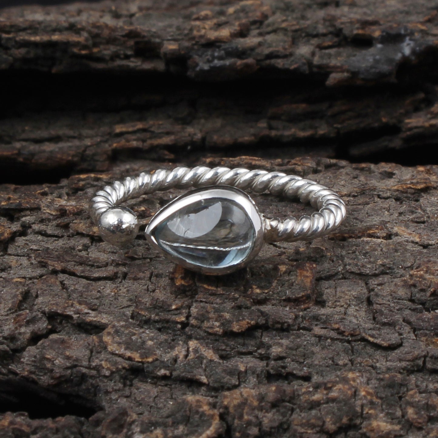 Adjustable Blue Topaz Ring Handmade Twisted Rope Wire Designer 925 Sterling Silver Open Ring