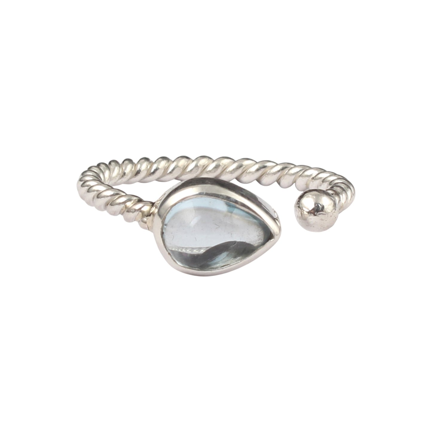 Adjustable Blue Topaz Ring Handmade Twisted Rope Wire Designer 925 Sterling Silver Open Ring