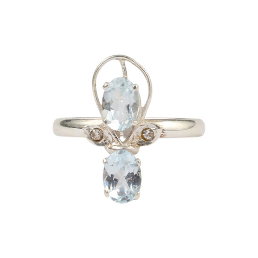 Blue Topaz Ring with CZ Handmade Designer Prong Setting 925 Sterling Silver December Birthstone Ring