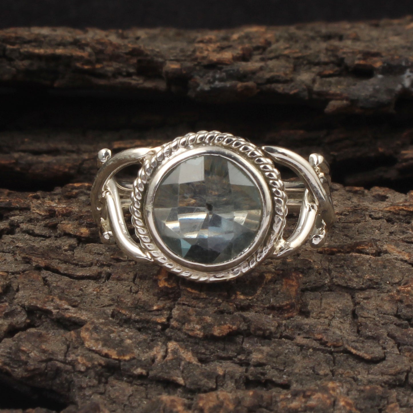 Checker Cut Blue Topaz Ring Handmade Designer Statement Jewelry December Birthstone Ring For Christmas Gift