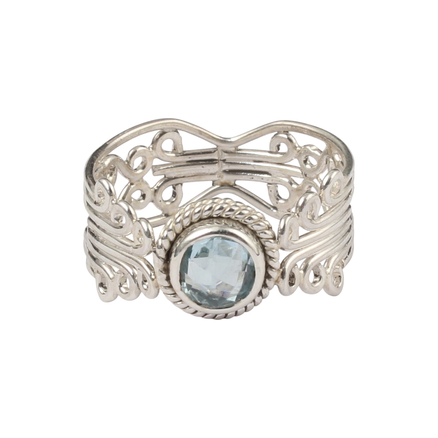 Unique Blue Topaz Ring Handmade Designer 925 Sterling Silver Vintage Artisan-Style Ring