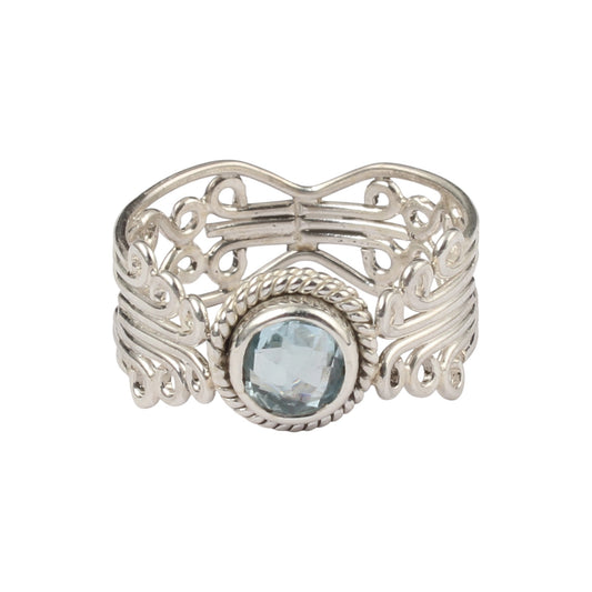 Unique Blue Topaz Ring Handmade Designer 925 Sterling Silver Vintage Artisan-Style Ring
