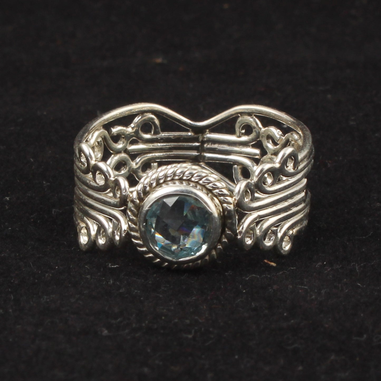 Unique Blue Topaz Ring Handmade Designer 925 Sterling Silver Vintage Artisan-Style Ring