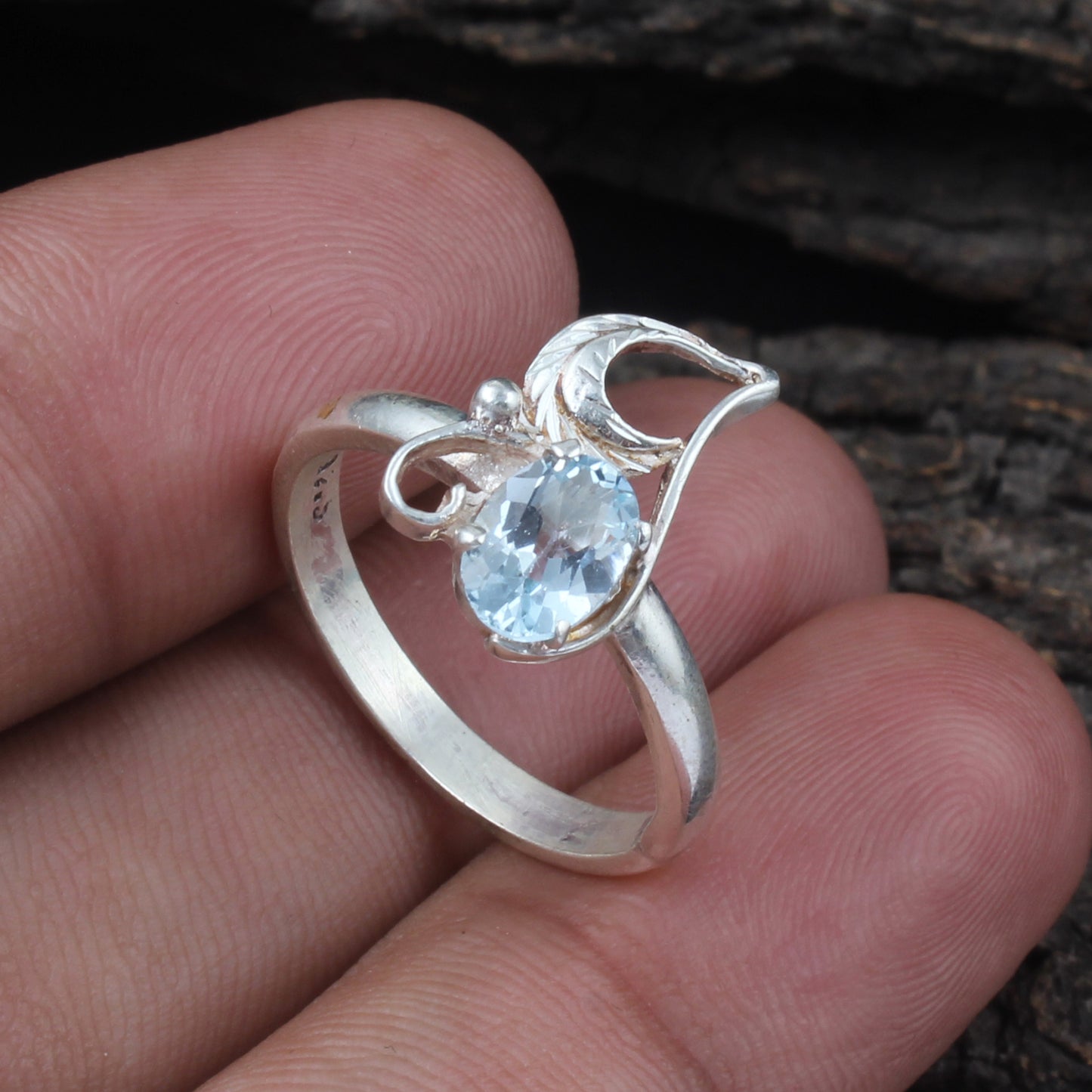 Blue Topaz Bohemian Ring Handmade Designer Charm 925 Sterling Silver Ring December Birthstone Jewelry