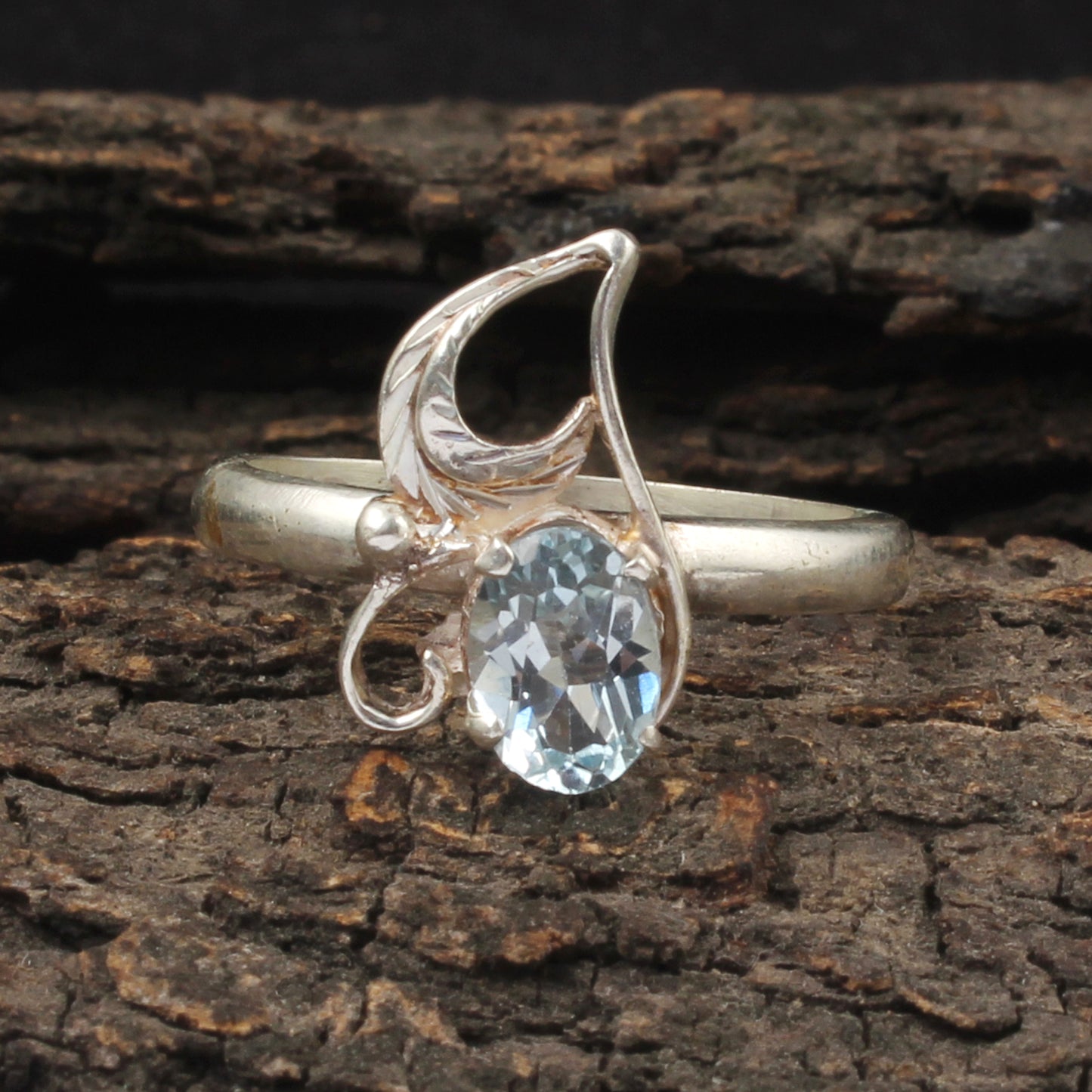 Blue Topaz Bohemian Ring Handmade Designer Charm 925 Sterling Silver Ring December Birthstone Jewelry