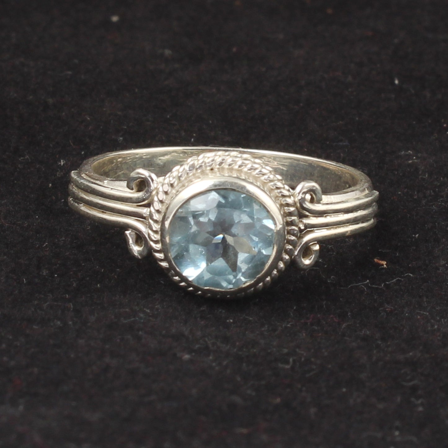 Round Checker Cut Blue Topaz Bohemian Ring Designer Twisted Wire Handmade 925 Sterling Silver Ring