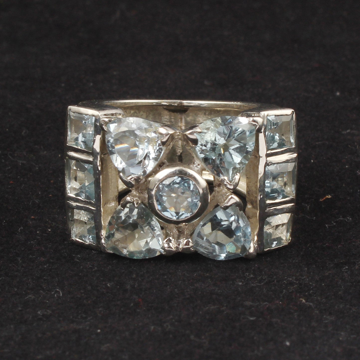 Blue Topaz Cluster Ring Handmade Heavy 925 Sterling Silver Cocktail Rings December Birthstone Jewelry