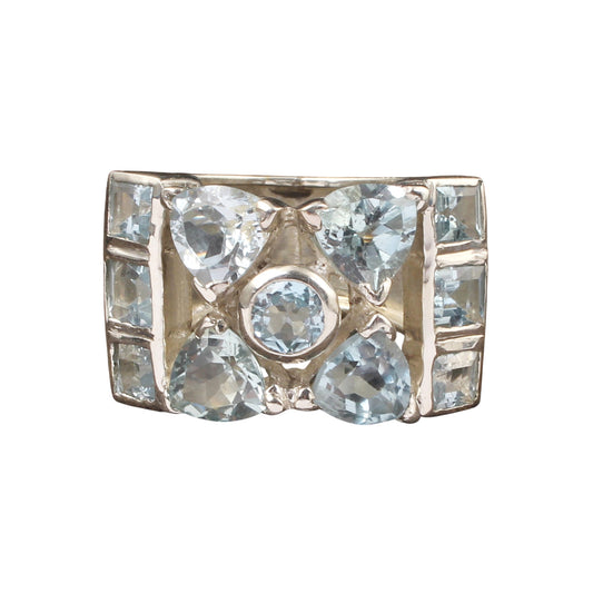 Blue Topaz Cluster Ring Handmade Heavy 925 Sterling Silver Cocktail Rings December Birthstone Jewelry