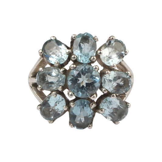 Multi Blue Topaz Blossom Cluster Ring Handmade Prong Setting 925 Sterling Silver Decemeber Birthstone Ring