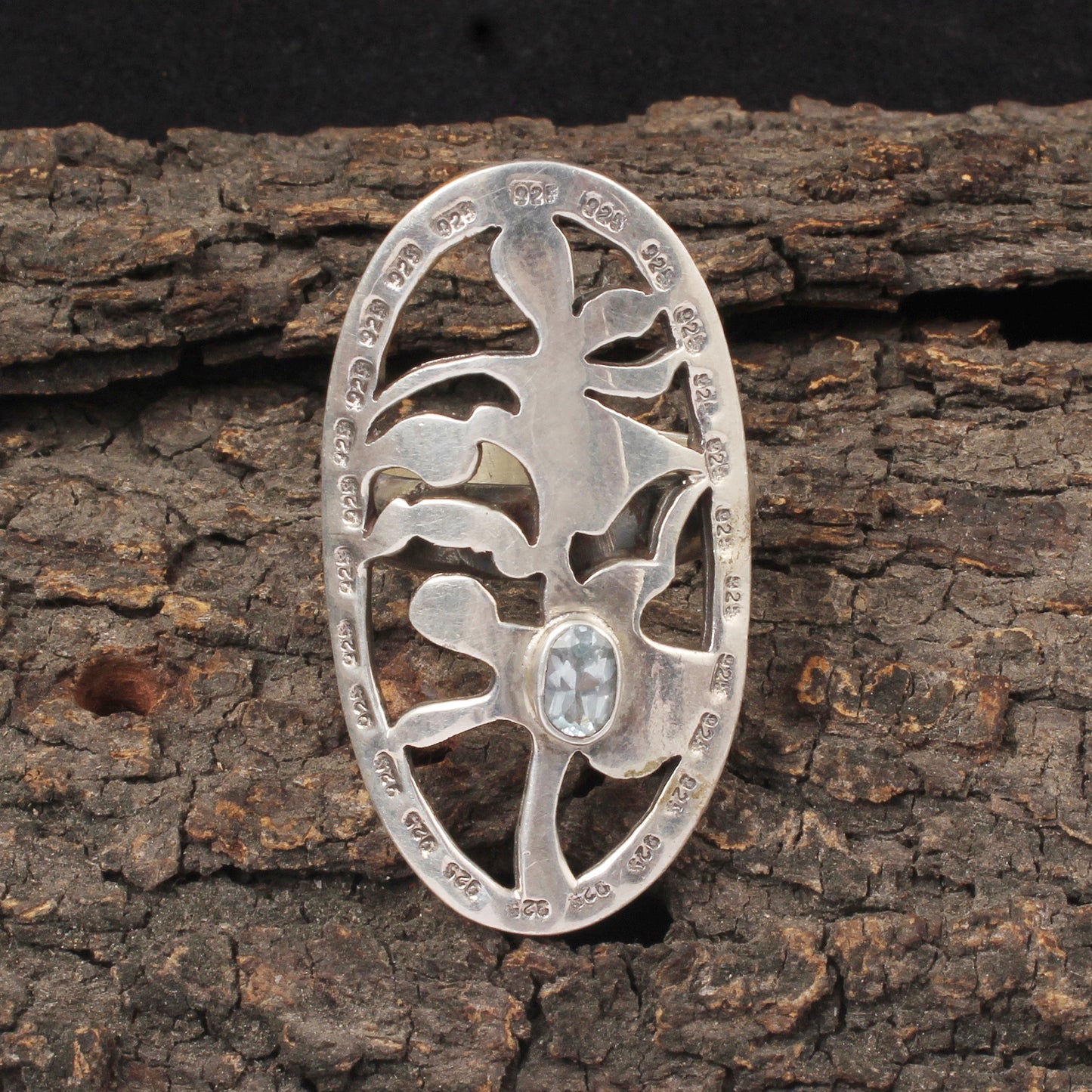 Artisan Silver Statement Ring Handmade Blue Topaz Ring with 925 Sterling Silver Natural Gemstone Jewelry