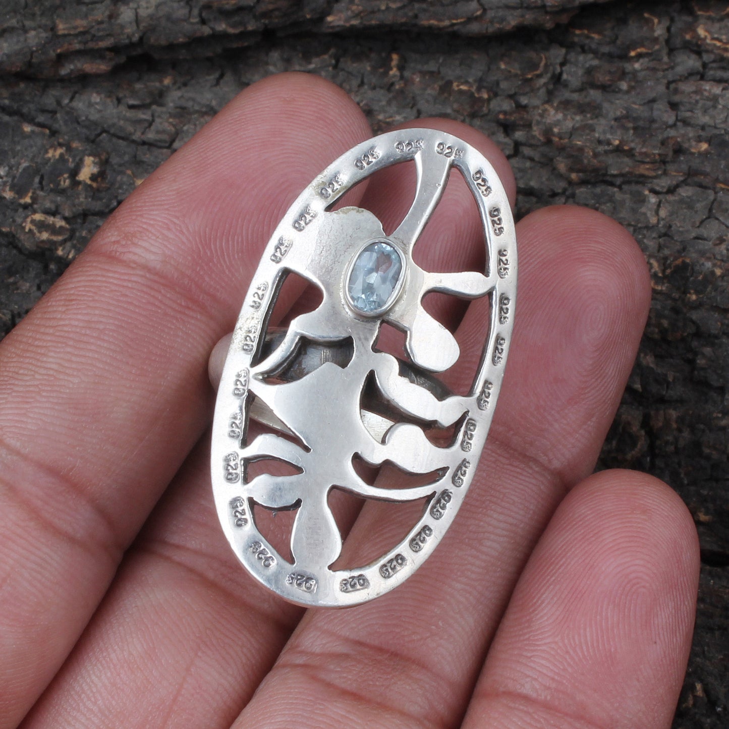 Artisan Silver Statement Ring Handmade Blue Topaz Ring with 925 Sterling Silver Natural Gemstone Jewelry