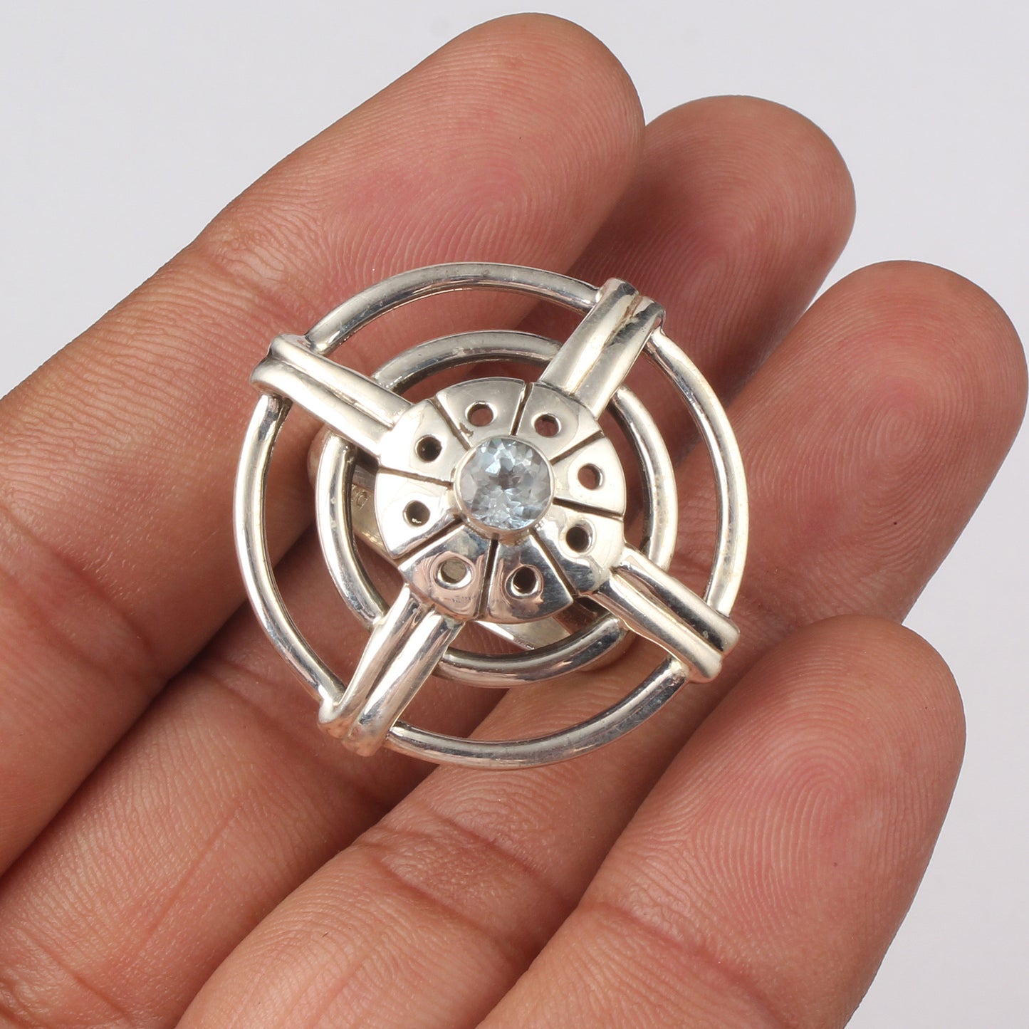 Blue Topaz Geometric 925 Sterling Silver Statement Ring Handcrafted Natural Gemstone Ring Jewelry