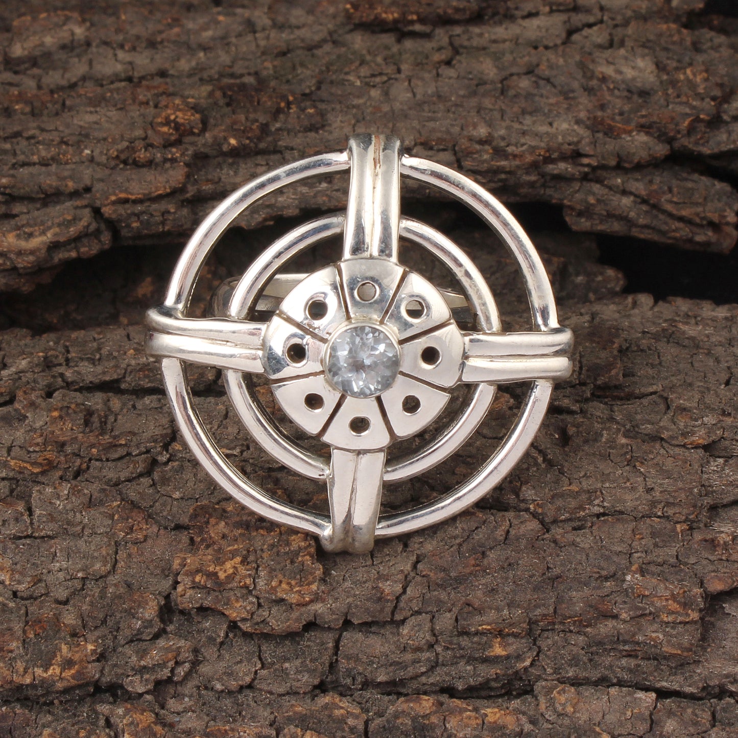 Blue Topaz Geometric 925 Sterling Silver Statement Ring Handcrafted Natural Gemstone Ring Jewelry