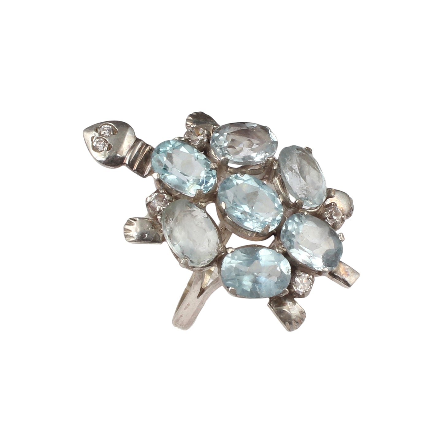 Blue Topaz Turtle Ring Handmade Prong Setting 925 Sterling Silver Natural Gemstone Animal Themed Ring