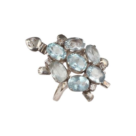 Blue Topaz Turtle Ring Handmade Prong Setting 925 Sterling Silver Natural Gemstone Animal Themed Ring